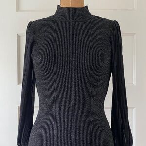 Black Glitter Balloon Sleeve Top - New With Tag - Size Small